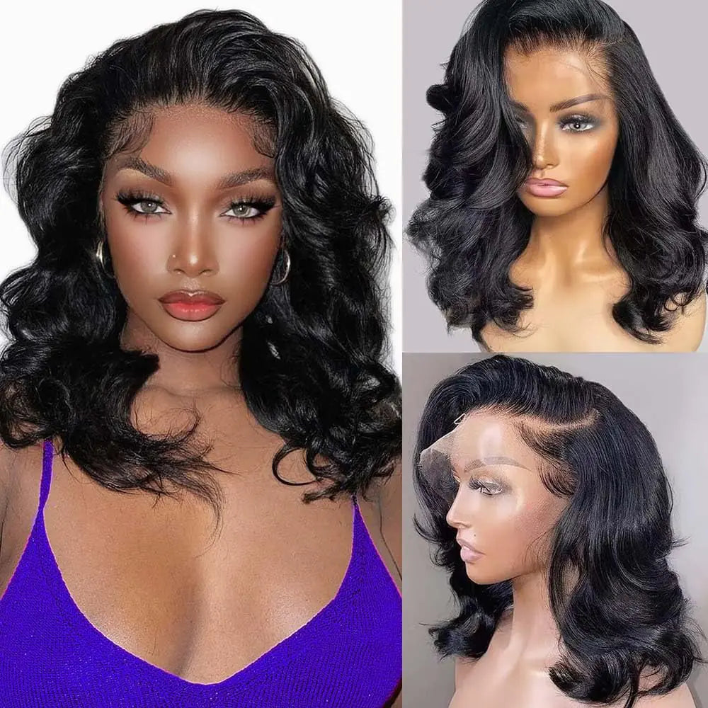 STOGEDEST Wavy Bob Wig Human Hair 13x4 Lace Front Wigs Human Hair Pre Plucked Glueless Wigs Human Hair For Black Women 12 Inch Short Bob Wigs Brazilian Body Loose Wave Wear and Go Human Hair Wig